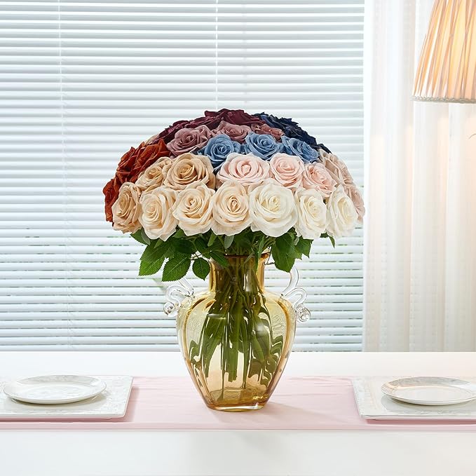 50pcs Navy Blue Roses Artificial Flowers Bulk Fake Roses Silk Flower with Stems Realistic Flowers for Wedding Centerpiece Party Birthday Decor