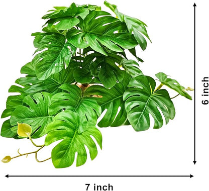 Woyrise Reptile Artificial Plants for Terrarium, Amphibian Habitat Decor Plant, Bearded Dragon Tank Decorations fit Gecko Lizard Chameleon Ball Python Snake Frog - Monstera Bush