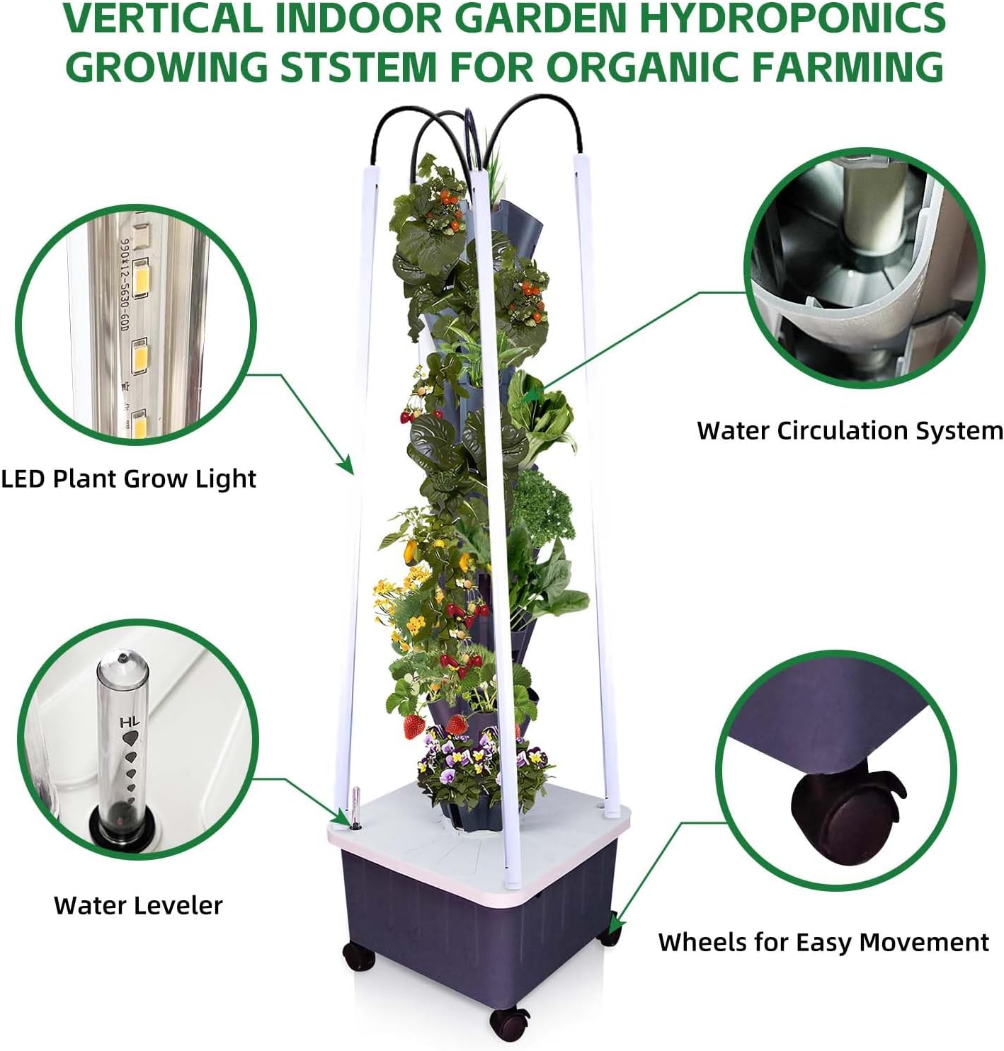Hydroponic Growing System with Grow Lights, Indoor Gardening System, Grow Plant Food at Home with 40 Pieces at a time for Fruits, Vegetables, Herbs, and Miniature Greens (No Seedlings Included)