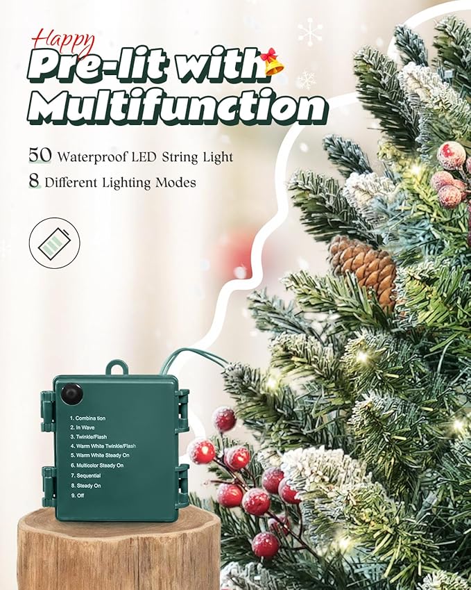 3ft Tabletop Pre-lit Mini Christmas Tree with LED Lights and Pine Cones, Artificial Tree for Table/Desk Decoration