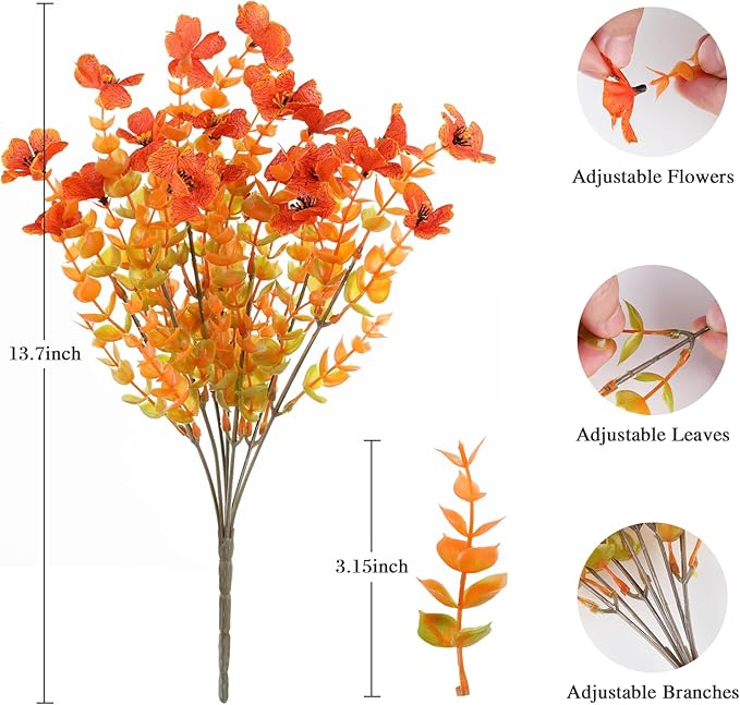 AmyHomie 16 Bundles Fall Orange Artificial Flowers for Outdoor Fall Decor UV Resistant Faux Flowers No Fade Fake Plastic Plants Garden Porch Window Box Decorating