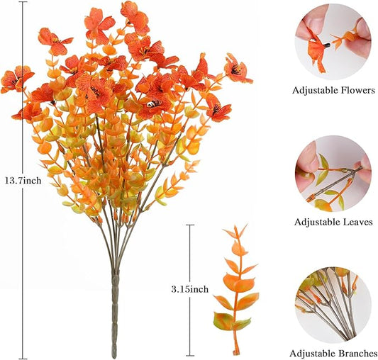 AmyHomie 16 Bundles Fall Orange Artificial Flowers for Outdoor Fall Decor UV Resistant Faux Flowers No Fade Fake Plastic Plants Garden Porch Window Box Decorating