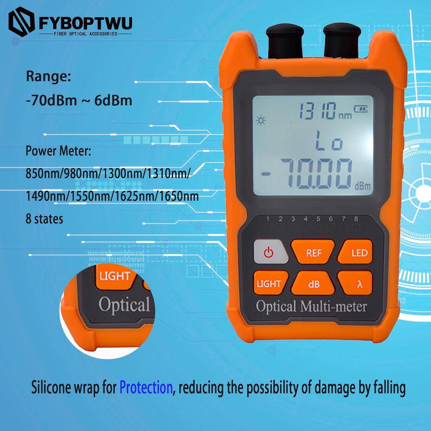 4 in 1 Function Fiber Optic Tester Portable Optical Power Meter (FC/SC/ST) & VFL 2mw Visual Fault Locator & LED & RJ45 Network Test, OPM & VFL, Range: (-70) dBm ~ (+6) dBm，2pcs