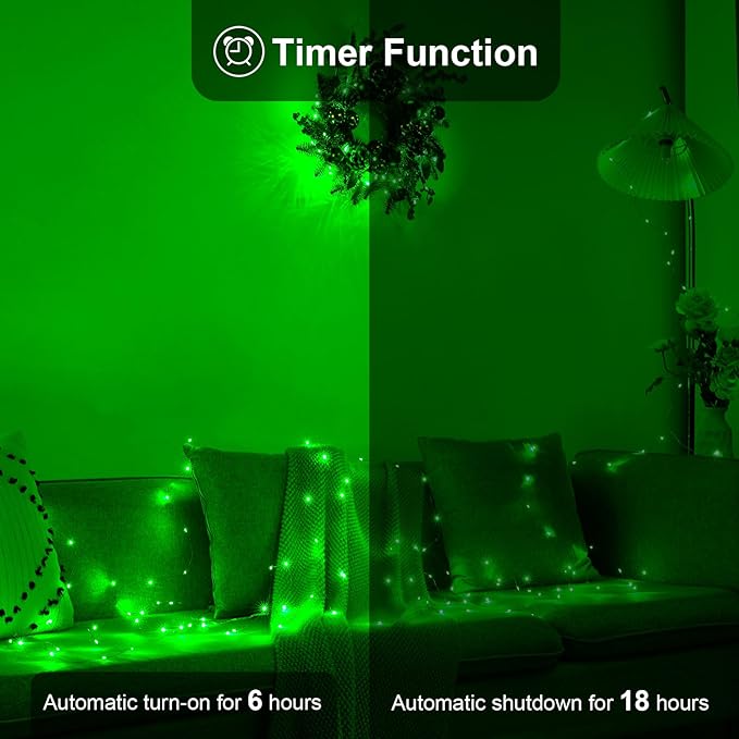 1 Pack 16.4ft Battery Operated String Lights with Timer, Green with Synchronized Twinkle Mode, Fairy Lights Battery Powered, 50 LEDs, Idea for Christmas Bedroom Party Wedding