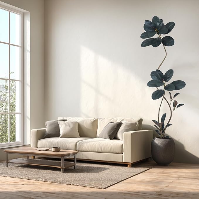 Artificial Rubber Tree Plant, 78 Inch Indoor Tree, Black with Round Planter, All Season Home Decor (Black,6.5ft)