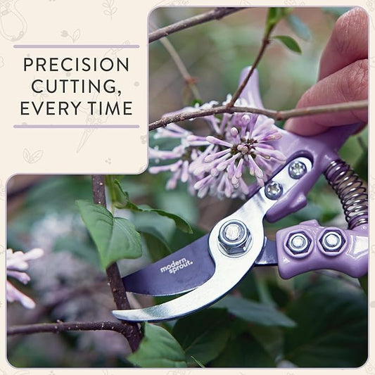 Modern Sprout Hand Pruners & Shears Set with Blister Pack - Lightweight Gardening Tools with Easy Lock - Sharp Carbon Steel Blades -Rust Resistant Scissors for Herbs, Flowers - Lavender
