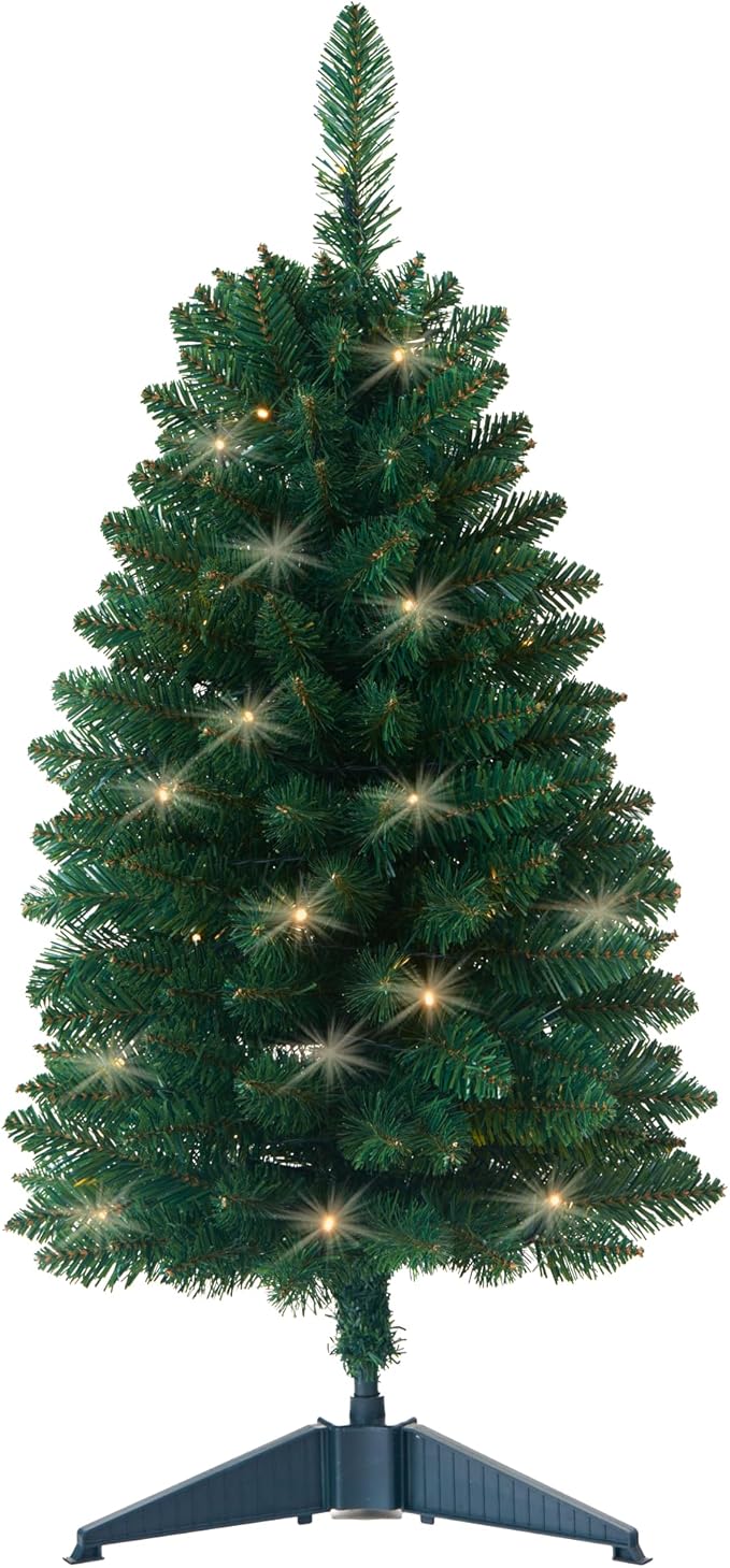 Pre-Lit Artificial Christmas Tree 3Ft, Battery Operated Desktop Xmas Tree with 50 LED 160 Branch Tips Mini Christmas Tree Decoration Indoor Outdoor
