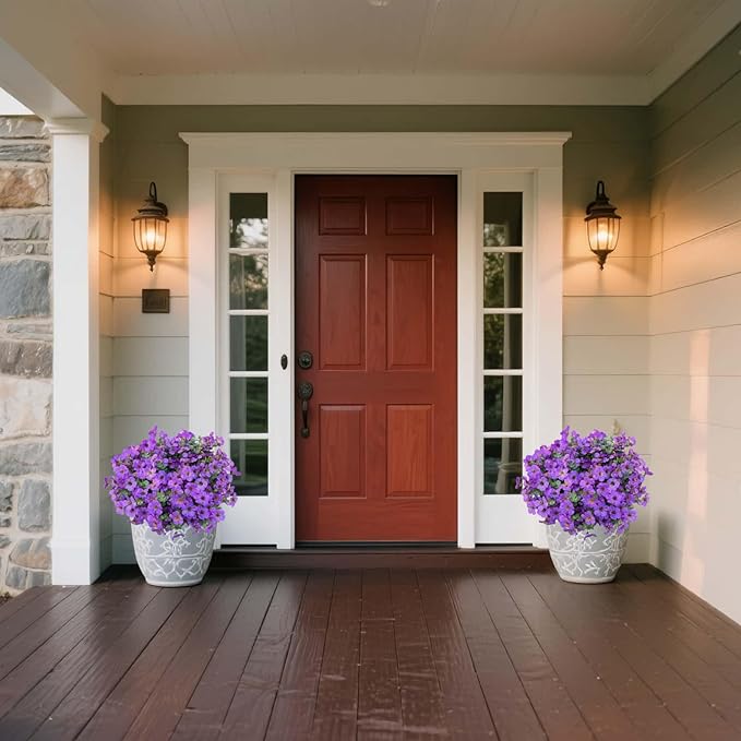 Artificial Flowers Outdoor UV Resistant Fake Plants, 12 Bundles Silk Daisy in Pots for Porch Patio Garden, Faux Potted Home Decor for Outside (Purple)