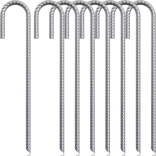 ASDFGHT J Hook Rebar Stakes 12 & 16 Inch (Black or Silver), Heavy Duty Professional Quality Ground Anchors for Chainlink Fence, Sports nets, Camping, Trampolines, Irrigation Pipes and Garden