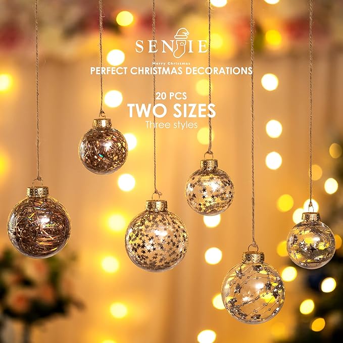 Christmas Ornaments Ball Set-Shatterproof Clear Plastic Decorative Baubles for Xmas Tree House Holiday Wedding Party Decoration,20pcs Champagne