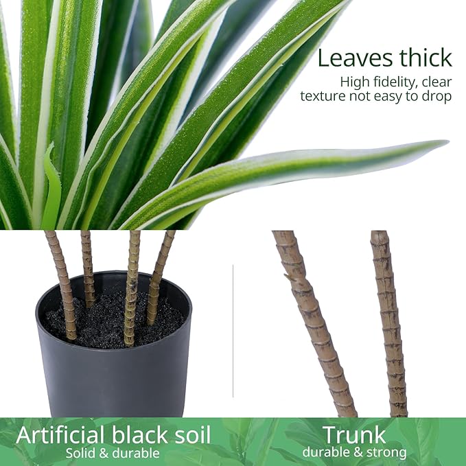 Artificial Dracaena Plants Indoor, 4 ft Faux Tropical Floor Plants Indoor, Tall Fake Yucca Silk Tree in Pot, Artificial Trees for Home Office Decor Indoor Outdoor Housewarming Gift