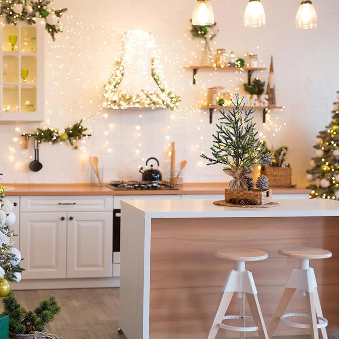 22" Mini Christmas Tree, Small Artificial Tabletop Snow Flocked Christmas Trees Decor with Lights, Outdoor Indoor Porch Table Centerpieces Xmas Christmas Decorations