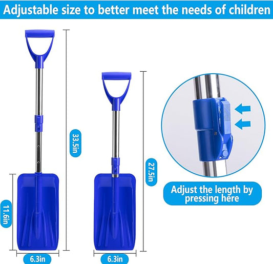 2 Pack Adjustable Kids Snow Shovel- Detachable Kids Digging Snow Shovel with D-Grip Handle- Durable Beach Snow Shovels for Kids Outdoor Yard Garden Activities (27.5 to 33.5 Inch)