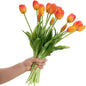 15 Pcs Orange Tulips Artificial Flowers Faux Tulips Real Touch Latex Fake Flower Bouquet for Spring Wedding Home Décor Centerpiece Arrangements