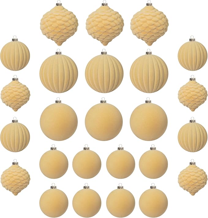 KI Store Velvet Christmas Balls Light Brown 25pcs Flocked Christmas Tree Ornaments for Xmas Holiday Hanging Decor