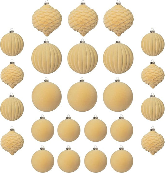 KI Store Velvet Christmas Balls Light Brown 25pcs Flocked Christmas Tree Ornaments for Xmas Holiday Hanging Decor