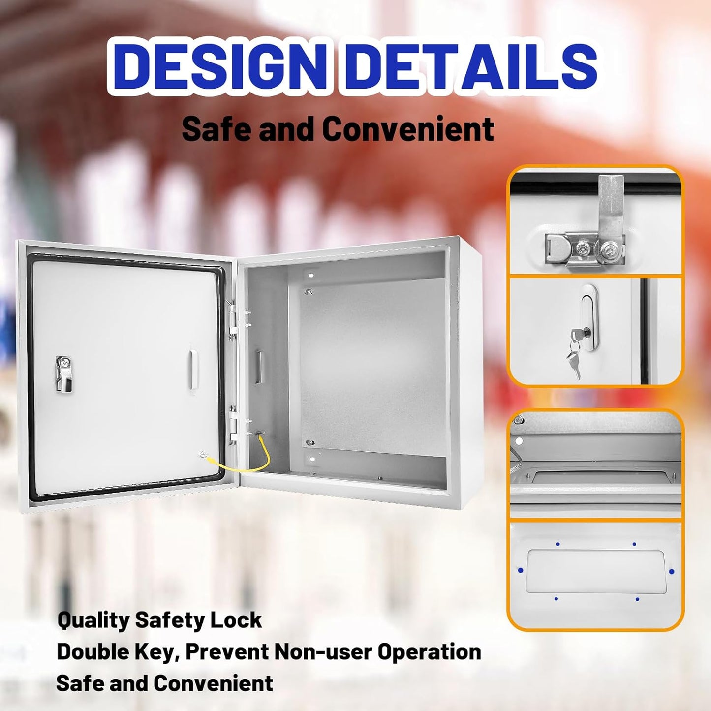 Outdoor Electrical Box 16 x 16 x 6''D NEMA 4X Enclosure Steel Box, Waterproof & Dustproof Outdoor/Indoor Lockable Electrical Junction Box, with Mounting Plate