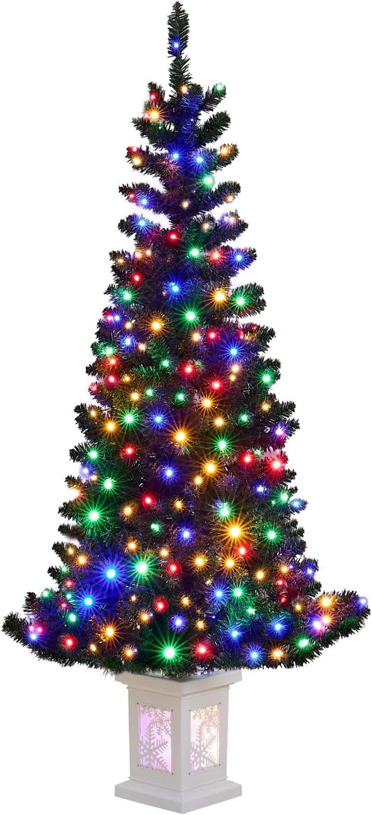 5FT Small Christmas Tree, Artificial Christmas Tree with 130 Colorful Lights & Lighting Base, Prelit Christmas Tree for Home & Office Xmas Decor with 10 Modes Lighting, Timer Operated Operated