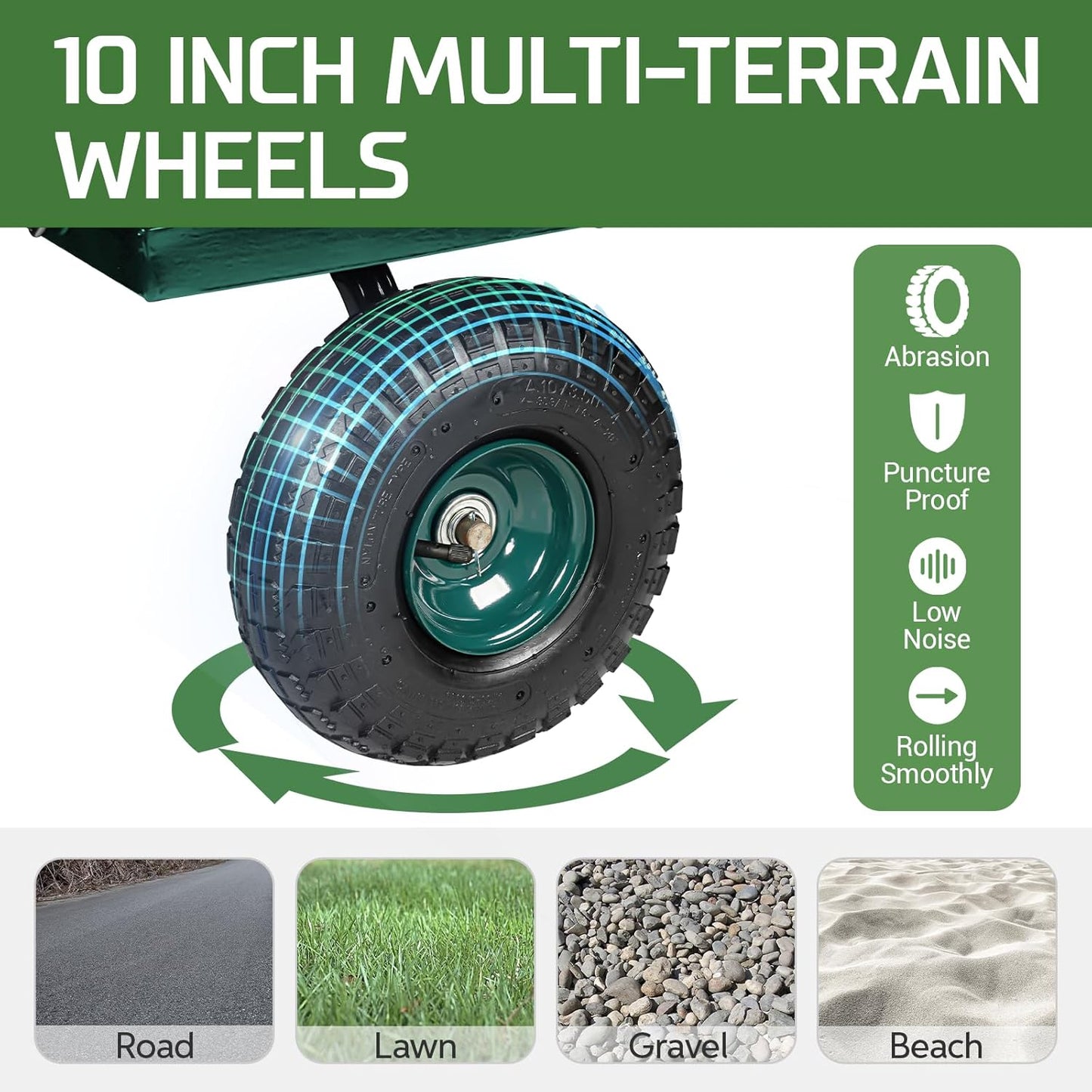 TAIFA Heavy Duty Steel Garden Cart 880 Lbs Capacity with Removable Sides for Yard Lawn and Farm, Metal Utility Wagon with 180° Rotating Handle, Green