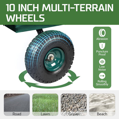 TAIFA Heavy Duty Steel Garden Cart 880 Lbs Capacity with Removable Sides for Yard Lawn and Farm, Metal Utility Wagon with 180° Rotating Handle, Green