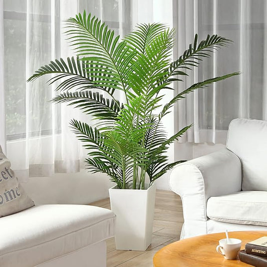 Fopamtri Artificial Areca Palm Plant 5 Feet Fake Palm Tree with 17 Trunks Faux Tree for Indoor Outdoor Modern Decoration Feaux Dypsis Lutescens Plants in Pot for Home Office Perfect Housewarming Gift
