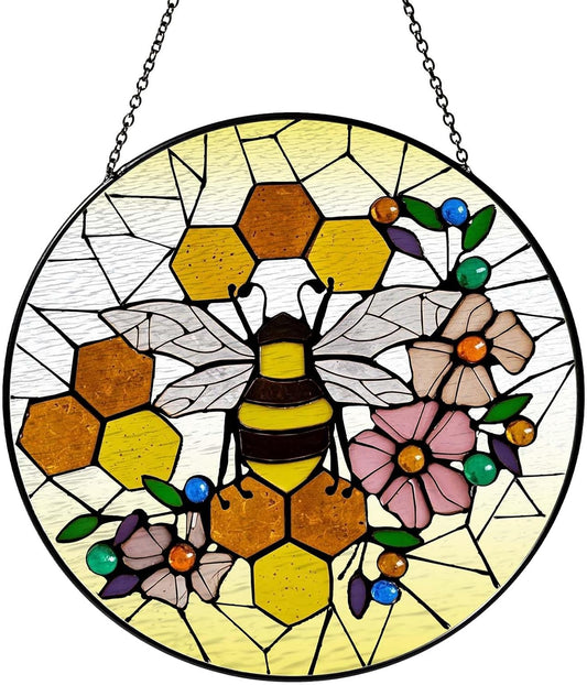 Honeycomb Sun Catcher Stained Glass Window Hanging Gifts for Women Bee Wall Decor Handmade Sun Catcher Decoration for Home Garden Housewarming Gifts