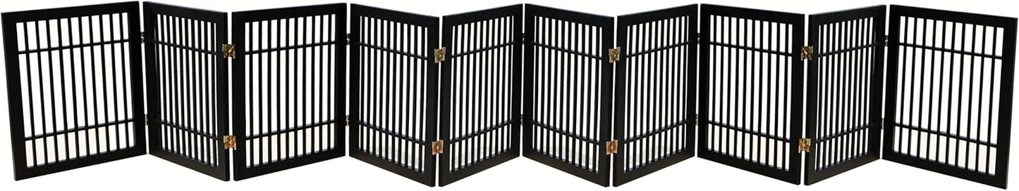 Pet Dog Gate Strong and Durable Freestanding Folding Acacia Hardwood Portable Wooden Fence Indoors or Outdoors by Urnporium (Black Pet Gate, 10 Panel 24" Tall)