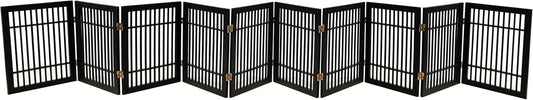 Pet Dog Gate Strong and Durable Freestanding Folding Acacia Hardwood Portable Wooden Fence Indoors or Outdoors by Urnporium (Black Pet Gate, 10 Panel 24" Tall)