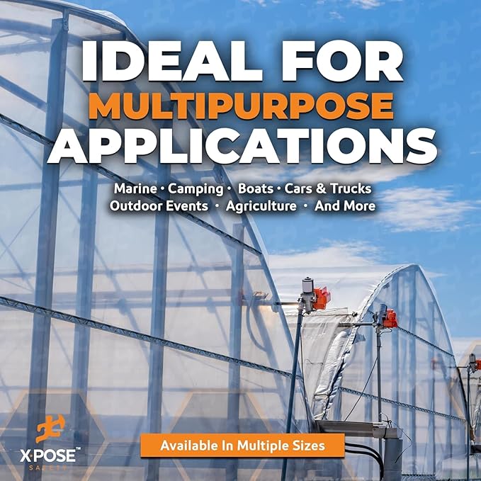 8' x 20' Clear Vinyl Tarp - 30 Mil Super Heavy Duty Transparent Waterproof PVC Tarpaulin with Brass Grommets - for Patio Enclosure, Temporary Wall, Camping, Tent Cover, Canopy - by Xpose Safety