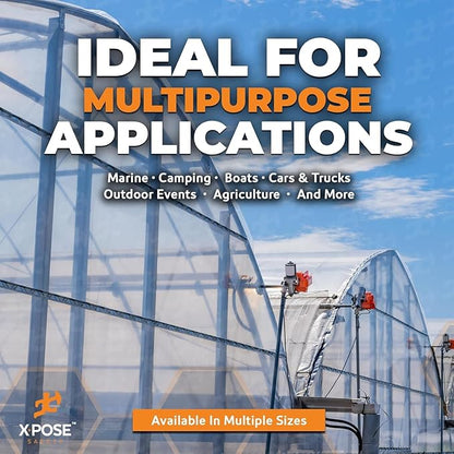 8' x 20' Clear Vinyl Tarp - 30 Mil Super Heavy Duty Transparent Waterproof PVC Tarpaulin with Brass Grommets - for Patio Enclosure, Temporary Wall, Camping, Tent Cover, Canopy - by Xpose Safety