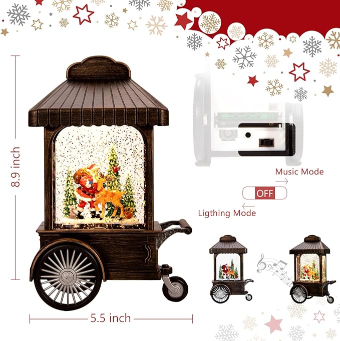 Christmas Snow Globes,Swirling Music Box Christmass Trees with 8 Songs & 6H Timer,Battery Operated & USB Powered Christmas Lanterns for Indoor Holiday Table Party Gifts (Animal and Old Man)