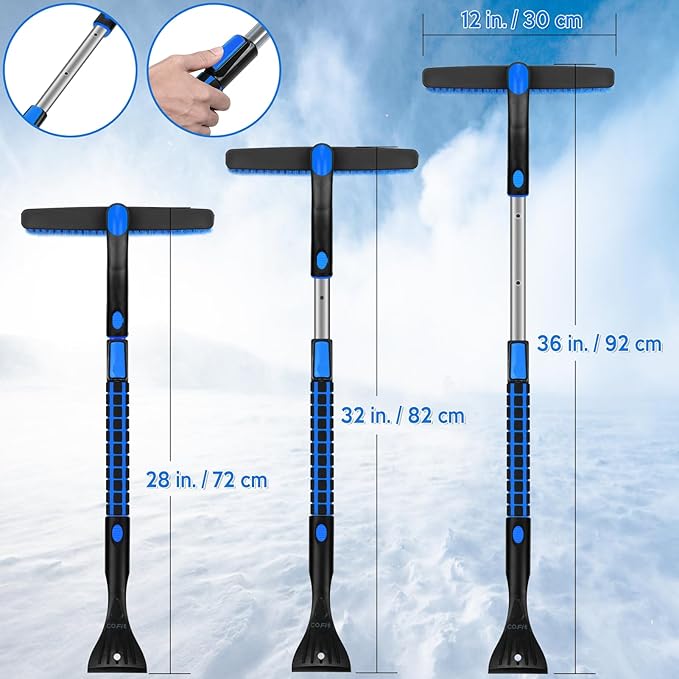 COFIT 36" Car Snow Brush Long Handle, 2 in 1 Extendable Ice Scraper for Windshield, Detachable Snow Removal Tool, Comfortable Clean Brush Scratch Free for RV, Truck, SUV, Windows, Roof, Exterior, Blue