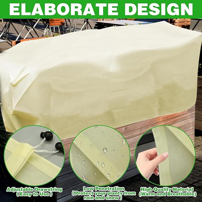 Plant Frost Cover for Garden Protection, Rectangular Planter Winter Blanket with Drawstring, 59 x 17.7 x 15.7 Inch, 4 Pack