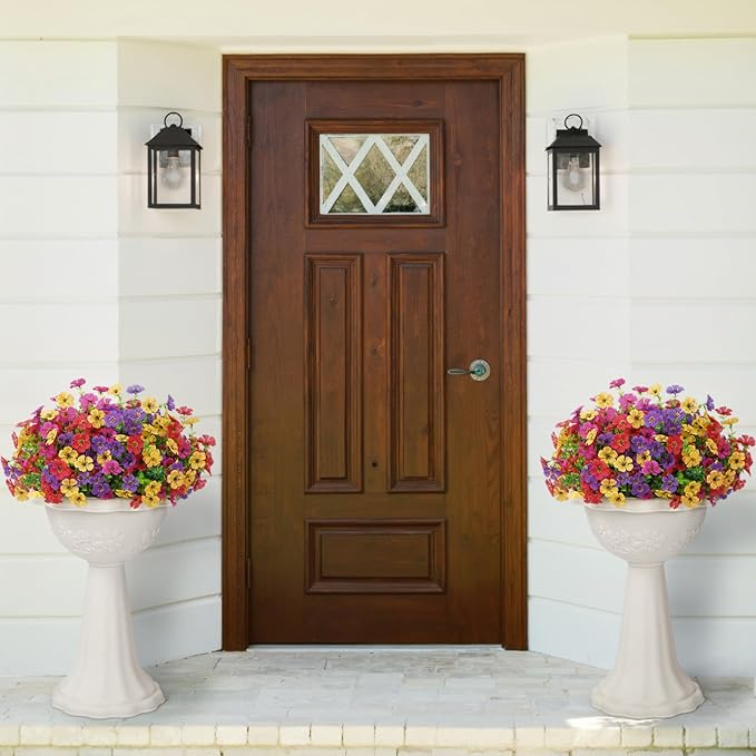 Lifewit Artificial Flowers for Outdoor Indoor, 12 Bundles Plastic Fake Flowers Daisy with Eucalyptus Leaves for Home Garden Decor, Porch, Window Box(Mix for Fuchsia Purple Yellow Red)