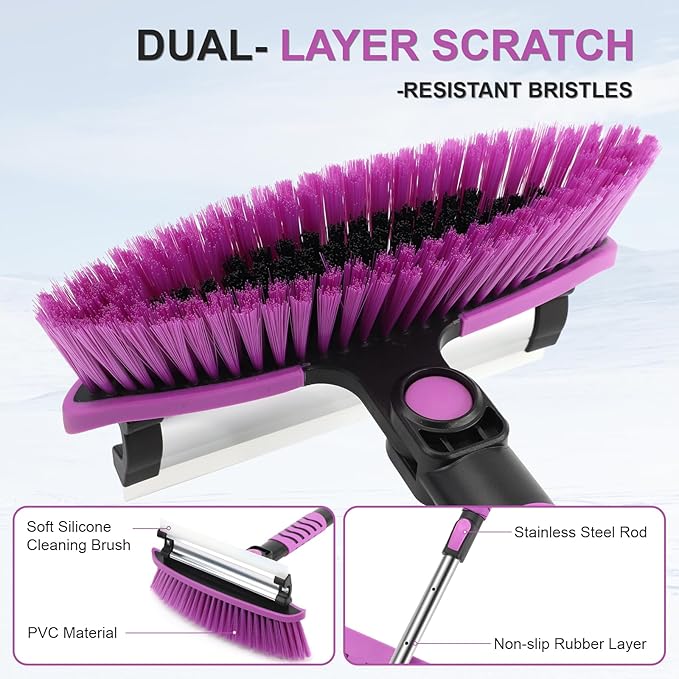 COMOWARE Snow Brush, Extendable Ice Scrapers for Car Windshield with 270° Pivoting Head, Lightweight Aluminum Body Snow Removal Tool with Ergonomic Foam Grip, Snow Scraper for Car Truck SUV