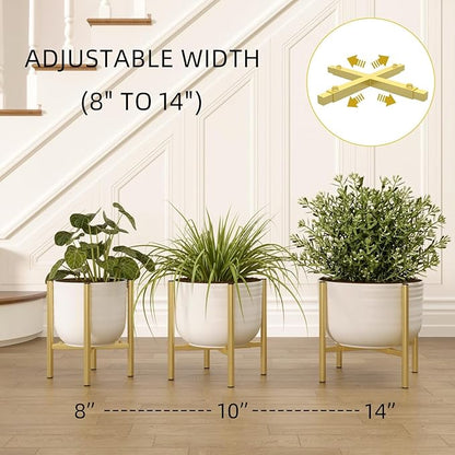 Plant Stand Indoor for 2 Height Options ,Mid Century Modern Outdoor Planter Holder,Corner plant stand Capacity of 160LB for 8 to 14 Inch Pots Golden with Round Plate