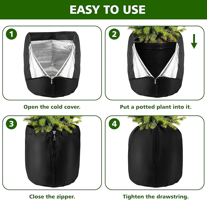 2 Pcs Plant Pot Covers for Winter Large Potted Plant Freeze Protection Cover Frost Jacket with Zipper Drawstring to Keep Outdoor Plants Flowers Shrubs Trees Warm (25.6" D x 19.7" H - Black)
