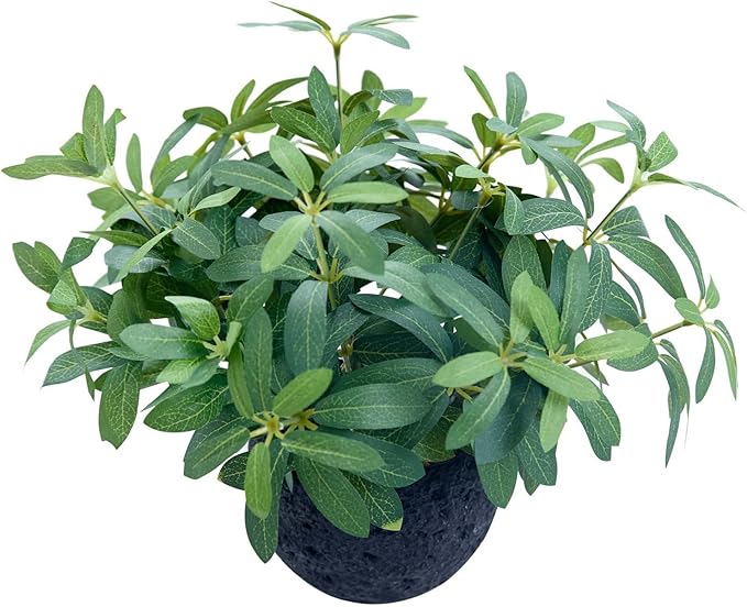 AlphaAcc 9.5" Artificial Plants with Olive Leaves Real Looking Faux Plants Fake Greenery Potted in Black Round Ball Planter for Tabletop Bathroom Kitchen Office Housewarming Gift Home Decor