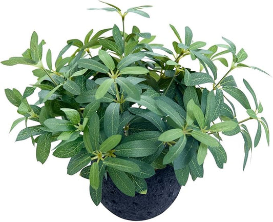 AlphaAcc 9.5" Artificial Plants with Olive Leaves Real Looking Faux Plants Fake Greenery Potted in Black Round Ball Planter for Tabletop Bathroom Kitchen Office Housewarming Gift Home Decor