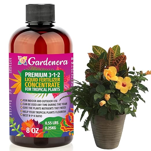 Gardenera Premium Liquid Fertilizer - 3-1-2 Concentrate for Tropical Indoor Plants & Flowers - Organic Plant Food, 8oz
