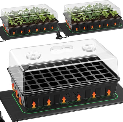 SOLIGT 3 Set 60-Cell Seed Starter Kit - Strong Seed Trays with Humidity Domes, Cell Trays and Seedling Heat Mats - Cloning, Propagation and Germination Station