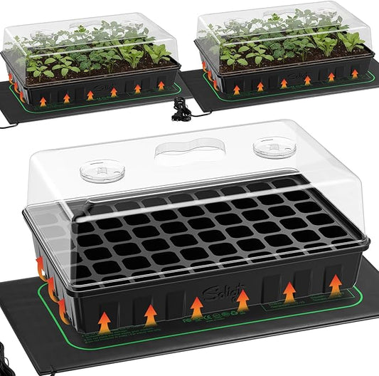 SOLIGT 3 Set 60-Cell Seed Starter Kit - Strong Seed Trays with Humidity Domes, Cell Trays and Seedling Heat Mats - Cloning, Propagation and Germination Station