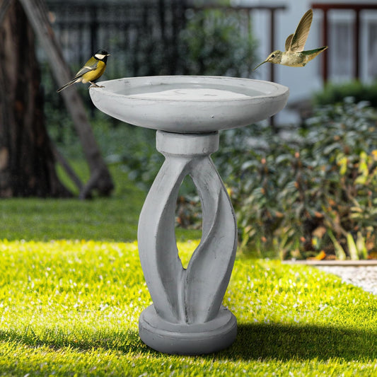 SKYFIRE 21.8" Tall Outdoor Bird Bath for Garden -Concrete Modern Freestanding Patio Birdbath, Decoration Yard Statue for Garden, Patio, Lawn -16”Dia X 21.8”H Contemporary Birdbaths with Pedestal