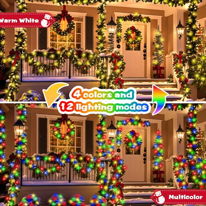 Battery Christmas Lights with Remote, 2 Pack 17ft 50 LED Dual Color Changing Mini String Light with 3 Auto-Timer Options and 12 Lighting Modes Waterproof Tree Lights (Warm White & Multicolor )