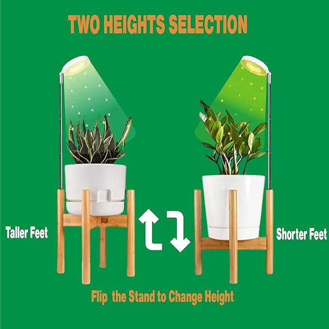 ZPirates Wood Plant Stand with Built-in Grow Lights - Extendable to Fit Small-Large Single Planter Pot - Auto Timer, Dimmable - (Pot and Plant Not Included)