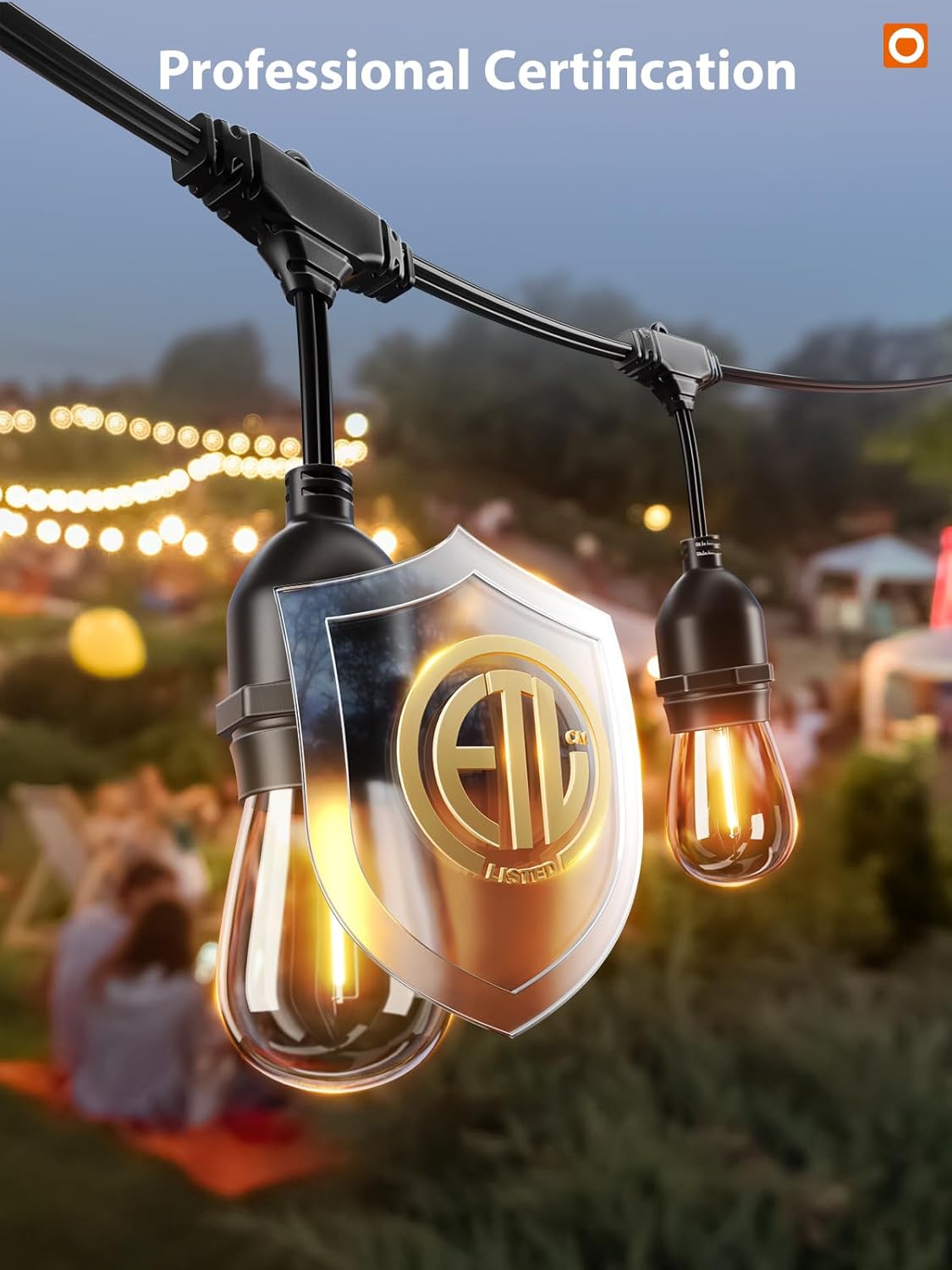 addlon LED Outdoor String Lights 48FT with Edison Vintage Shatterproof Bulbs and Commercial Grade Weatherproof Strand - ETL Listed Decorative Lights for Patio Garden