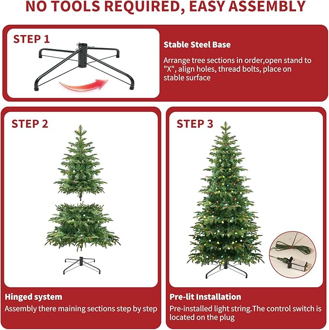 4FT Christmas Tree with LED Lights Pre-Lit, Premium Artificial Christmas Tree with String Lights, Decorated Xmas Tree with Metal Stands for Indoor Seasonal Holiday Home Office Party, ETL Listed