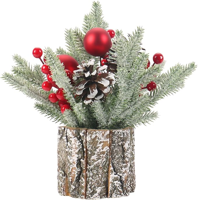 Super Holiday Small Winter Christmas Tree, Artificial Mini Tabletop Christmas Tree Decorations with Christmas Ball Ornaments, for Home Party Thankgivings Christmas Decor, Indoor.