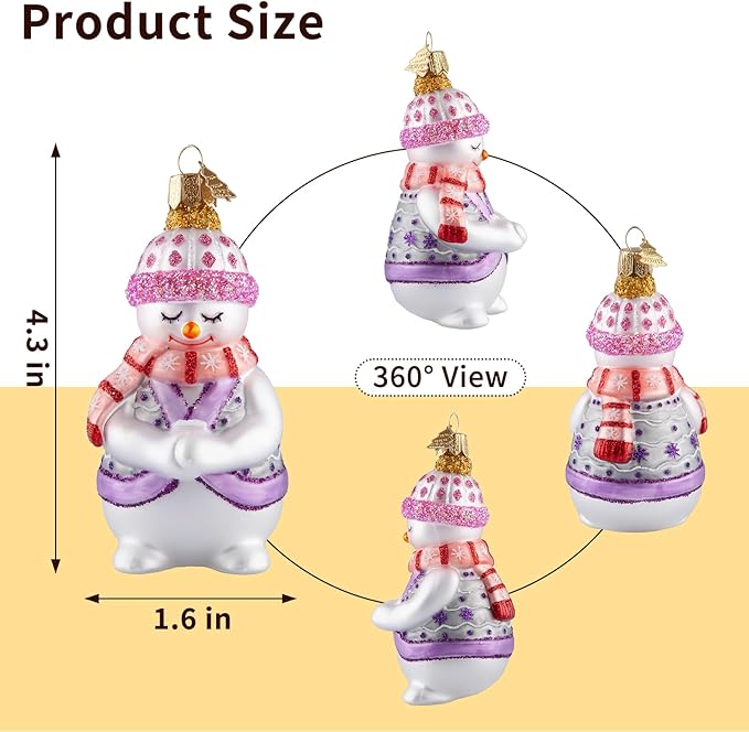 Snowman Christmas Ornaments,Blown Glass Ornaments for Christmas Tree,Purple Shy Snowman Collection Figurine Hanging Ornament,Christmas Decorations for Xmas Tree Holiday Party Daily Gifts