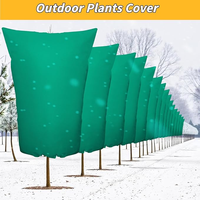 6PCS Plant Covers Freeze Protection 2.82oz Thicker Winter Frost Cloth Plant Protection Jacket Cover Bags Frost Blankets with Zipper Drawstring for Outdoor Plants Fruit Tree Potted, 48"W x 72"H